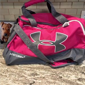 NWOT Under Armour Pink and Gray Storm1 Women's Duffel Bag